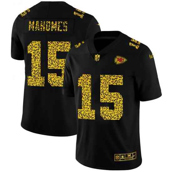 Kansas City Chiefs 15 Patrick Mahomes Men Nike Leopard Print Fashion Vapor Limited NFL Jersey Black